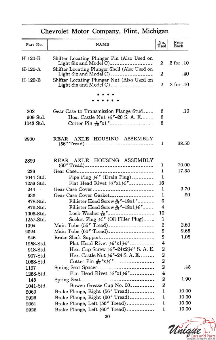 1912 Chevrolet Light and Little Six Parts Price List Page 39